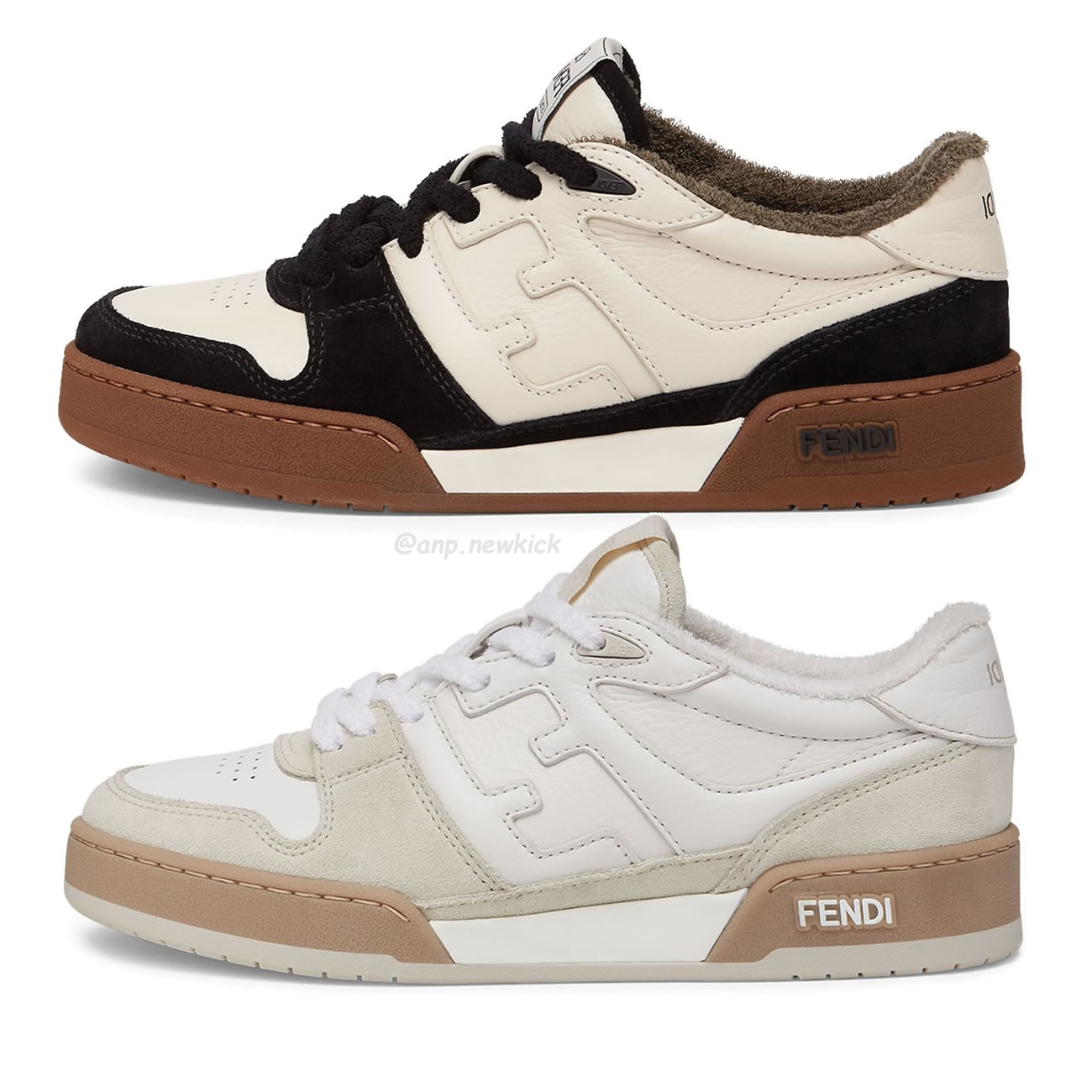 Fendi Match Cream Black White Suede And Leather Low Top Sneakers (1) - newkick.org